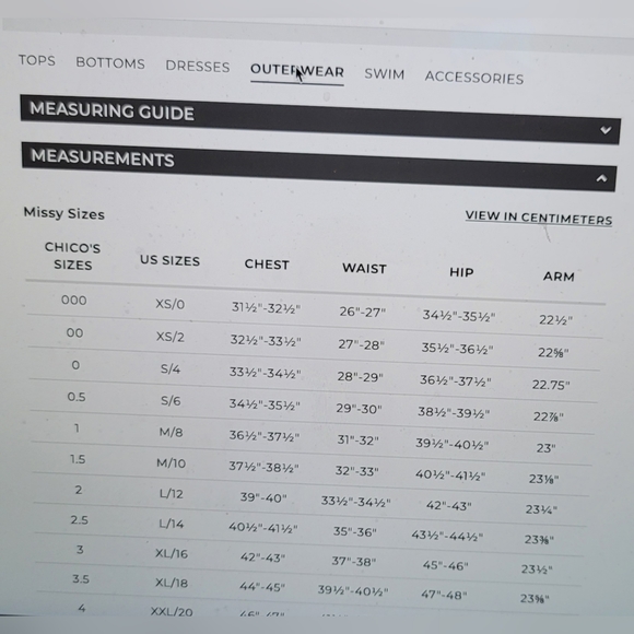 CHICOS SIZE GUIDES - Picture 6 of 7